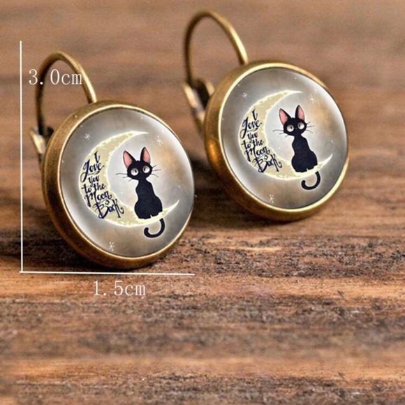 Cat Print earrings round decor - Picture 2 of 3